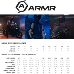 ARMR Suko 1.0 Jacket – Black -Motorcycle Riding Equipment ARMR Mens Motorcycle Clothing Size Guide 2