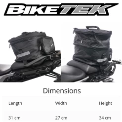 BikeTek Expandable Tail Pack -Motorcycle Riding Equipment BikeTek Expandable Motorcycle Tail Pack LUGTAL04 Dimensions WM
