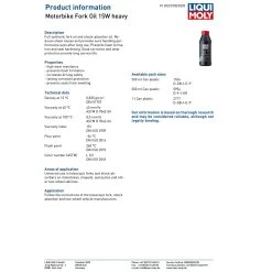 Liqui Moly 15W Heavy Fork Oil 8 Liqui Moly 15W Heavy Fork Oil -Motorcycle Riding Equipment Liqui Moly 15W Heavy Motorcycle Fork Oil Specifications
