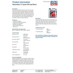 Liqui Moly 2 Stroke Off-Road Fully Synthetic Race Oil -Motorcycle Riding Equipment Liqui Moly 2 Stroke Fully Synthetic Offroad Race Oil Specifications