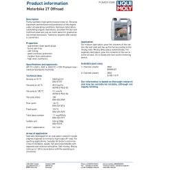 Liqui Moly 2 Stroke Off Road Semi Synthetic Oil -Motorcycle Riding Equipment Liqui Moly 2 Stroke Semi Synthetic Off Road Oil Specifications