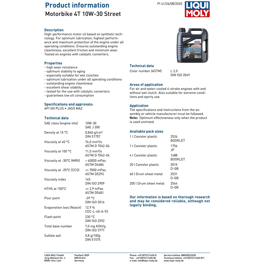 Liqui Moly 4 Stroke Street 10W-30 Semi Synthetic Oil 5 Liqui Moly 4 Stroke Street 10W-30 Semi Synthetic Oil - Image 3