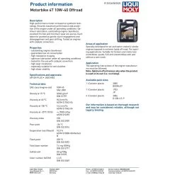 Liqui Moly 4 Stroke Off-Road 10W-40 Fully Synthetic Race Oil -Motorcycle Riding Equipment Liqui Moly 4 Stroke 10W 40 Fully Synthetic Off Road Race Oil Specifications