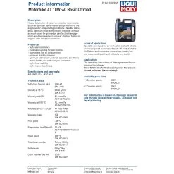 Liqui Moly 4 Stroke Off-Road 10W-40 Mineral Oil -Motorcycle Riding Equipment Liqui Moly 4 Stroke 10W 40 Mineral Basic Off Road Oil Specifications