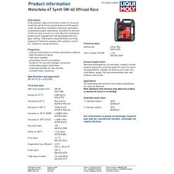 Liqui Moly 4 Stroke Off-Road 5W-40 Fully Synthetic Race Oil -Motorcycle Riding Equipment Liqui Moly 4 Stroke 5W 40 Fully Synthetic Off Road Race Oil Specifications