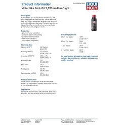 Liqui Moly 7.5W Medium/Light Fork Oil -Motorcycle Riding Equipment Liqui Moly 7.5W Medium Light Fork Oil Specifications