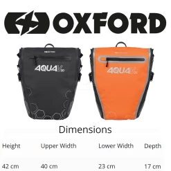 Oxford Aqua V20 Black Pannier (Single) -Motorcycle Riding Equipment Oxford Aqua V20 Motorcycle Pannier Dimensions WM