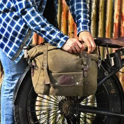 Oxford Heritage Khaki Panniers 40L -Motorcycle Riding Equipment Oxford Heritage Motorcycle Panniers Khaki OL578 Lifestyle 1