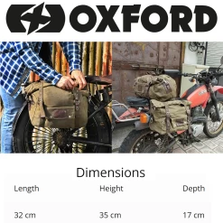 Oxford Heritage Khaki Panniers 40L -Motorcycle Riding Equipment Oxford Heritage Motorcycle Panniers OL578 Dimensions WM