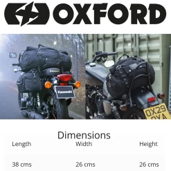 Oxford Heritage Black Roll Bag 20L -Motorcycle Riding Equipment Oxford Heritage Motorcycle Tail Bag 20L OL571 Dimensions WM