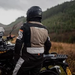 Oxford Stormland Trousers – Desert/Black/Orange -Motorcycle Riding Equipment Oxford Stormland TriLaminate Motorcycle Trousers Desert Lifestyle 2