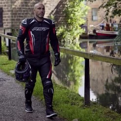 RST Tractech Evo 5 Leather Trousers – Red 13 RST Tractech Evo 5 Leather Trousers – Red -Motorcycle Riding Equipment RST Tractech 5 Leather Motorcycle Trousers Red Lifestyle 1