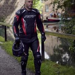 RST Tractech Evo 5 Leather Trousers – Red 14 RST Tractech Evo 5 Leather Trousers – Red -Motorcycle Riding Equipment RST Tractech 5 Leather Motorcycle Trousers Red Lifestyle 2