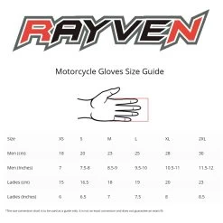Rayven City Gloves -Motorcycle Riding Equipment Rayven Motorbike Gloves Size Guide
