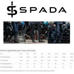 Spada Metro Women’s Trousers – Black -Motorcycle Riding Equipment Spada Womens Motorcycle Trousers Size Guide WM 1
